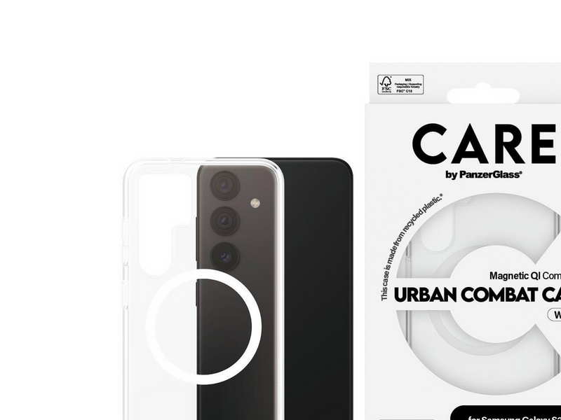 CARE by PanzerGlass Flagship Case Transparent Urban Combat w. White QI Compatible Samsung Galaxy S24
