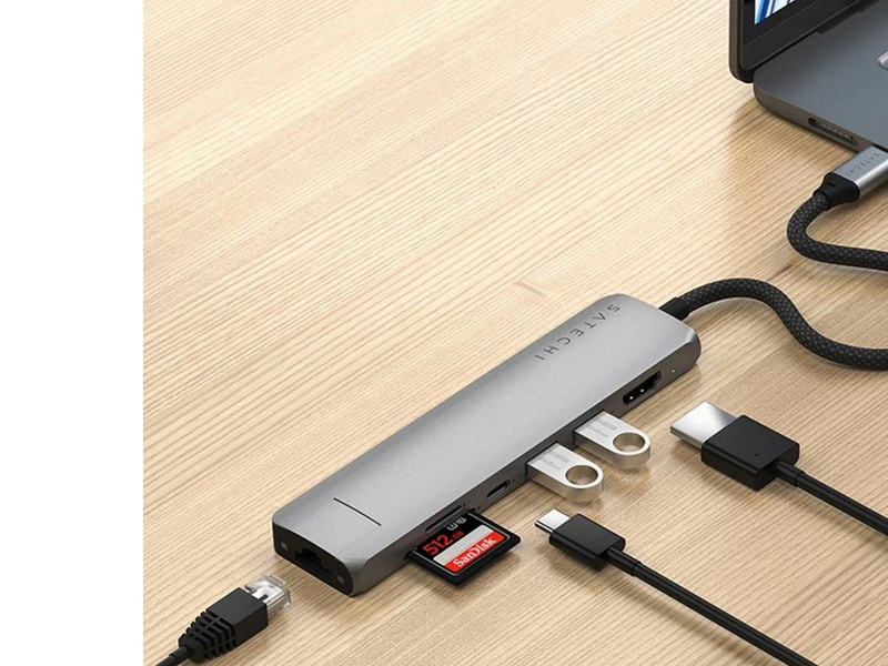 Satechi 7-in-1 USB-C Slim Multiport Adapter with Ethernet - Space Grey