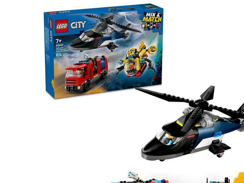 LEGO City 60462 Kombinationsset mit Hubschrauber, Löschauto und U-Boot
