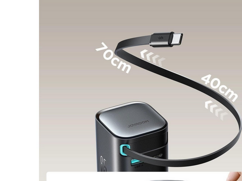 Joyroom Power charger with retractable cable 65W TCL02 GaN