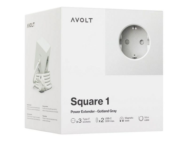 AVOLT Square 1 with 30W Dual USBC & Magnetic base 1.8m Gotland Gray