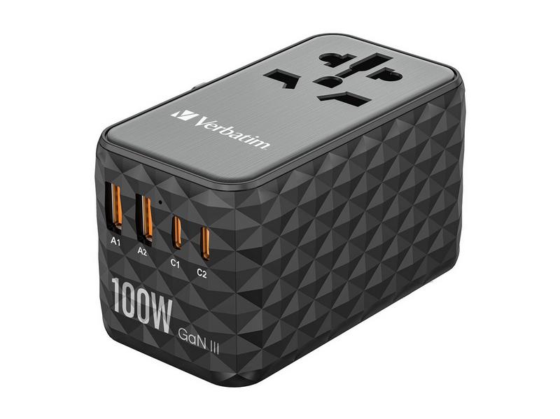 Verbatim UTA-06 Power Adapter - GaN III Universal - 2 x USB 2 x USB-C - 100 Watt