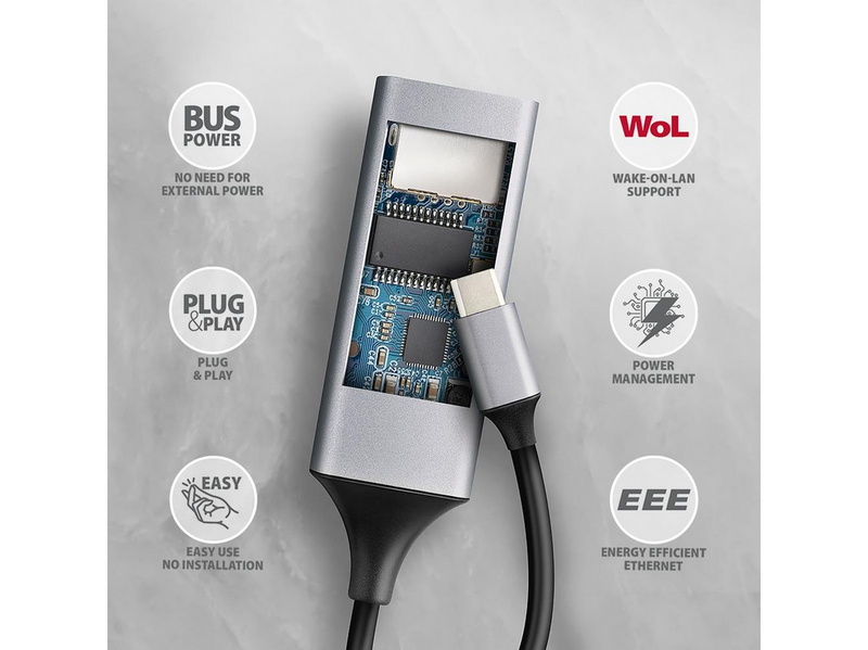 AXAGON ADE-TXPD USB-C Gigabit Ethernet Adapter Power Delivery 100W