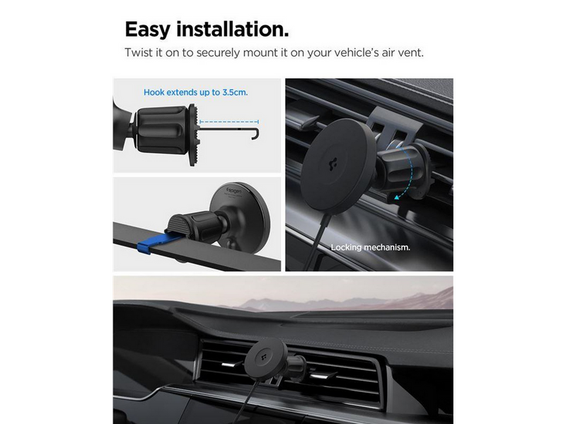 Spigen OneTap Pro 4 MagSafe Car Mount Charger - black - Wireless / AirVent Hook