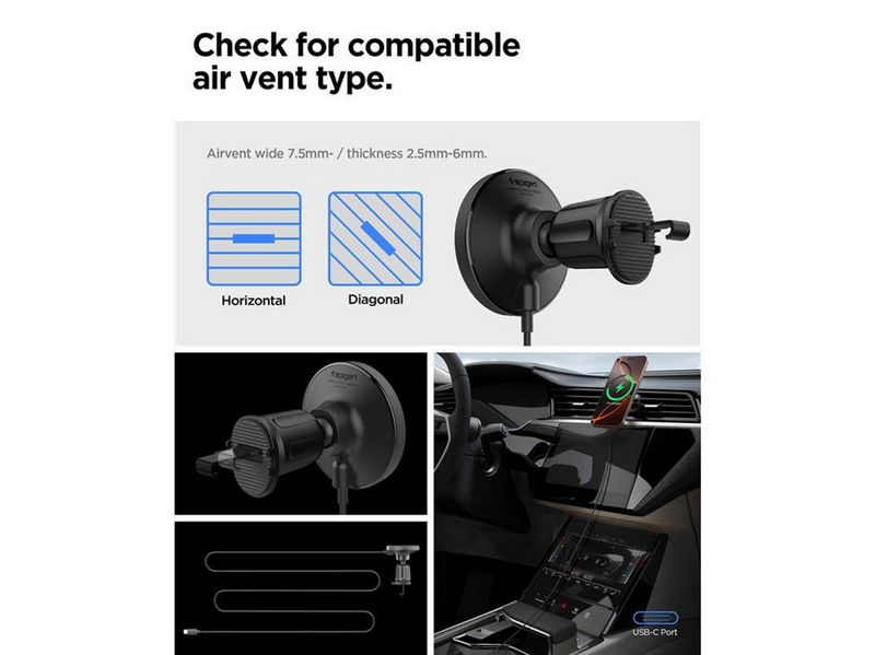 Spigen OneTap Pro 4 MagSafe Car Mount Charger - black - Wireless / AirVent Hook