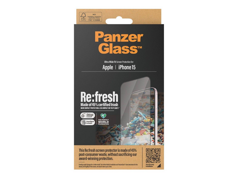PanzerGlass Re:fresh Screen Protector iPhone 15 | Ultra-Wide Fit w. EasyAligner