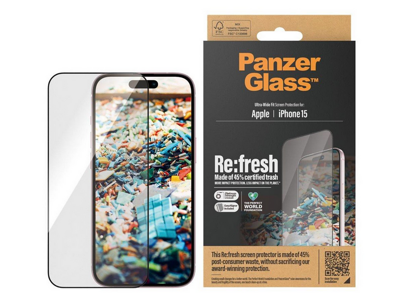 PanzerGlass Re:fresh Screen Protector iPhone 15 | Ultra-Wide Fit w. EasyAligner
