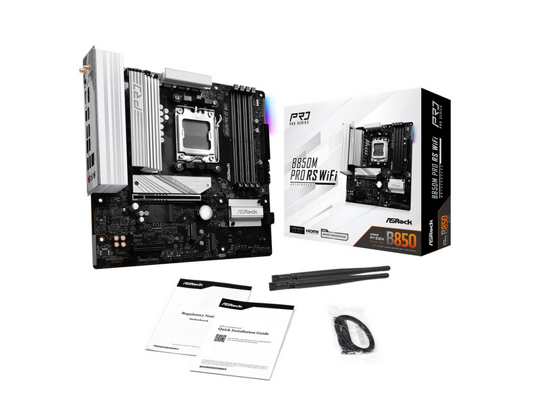 ASRock B850M Pro RS WiFi Mainboard - AMD B850 - AMD AM5 - DDR5 RAM - Micro-ATX