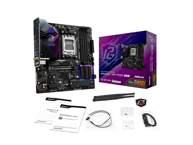 ASRock B850M Riptide WiFi Mainboard - AMD B850 - AMD AM5 - DDR5 RAM - Micro-ATX