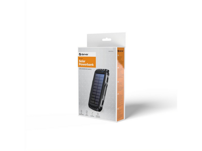 DENVER PSO-20010 MK2 – Solar Powerbank with 20.000mAh Battery and Triple USB Output - 20000 Ah