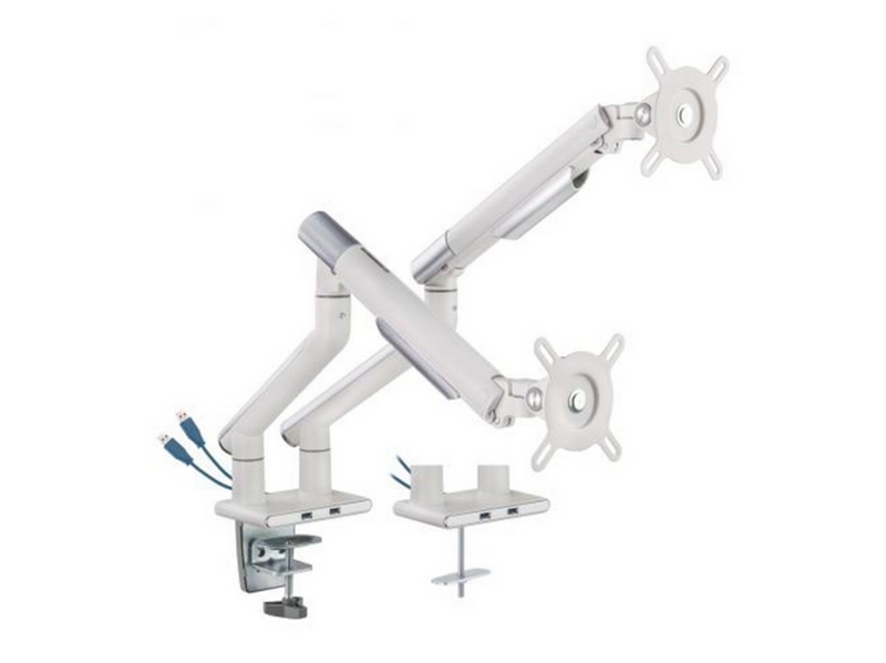 DUTZO Monitorarm für 2 Monitore (17"-32") - Slim USB Version (Weiß)