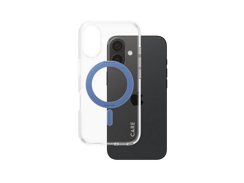 CARE by PanzerGlass Feature Case Transparent w. Blue Kickstand & MagSafe iPhone 16