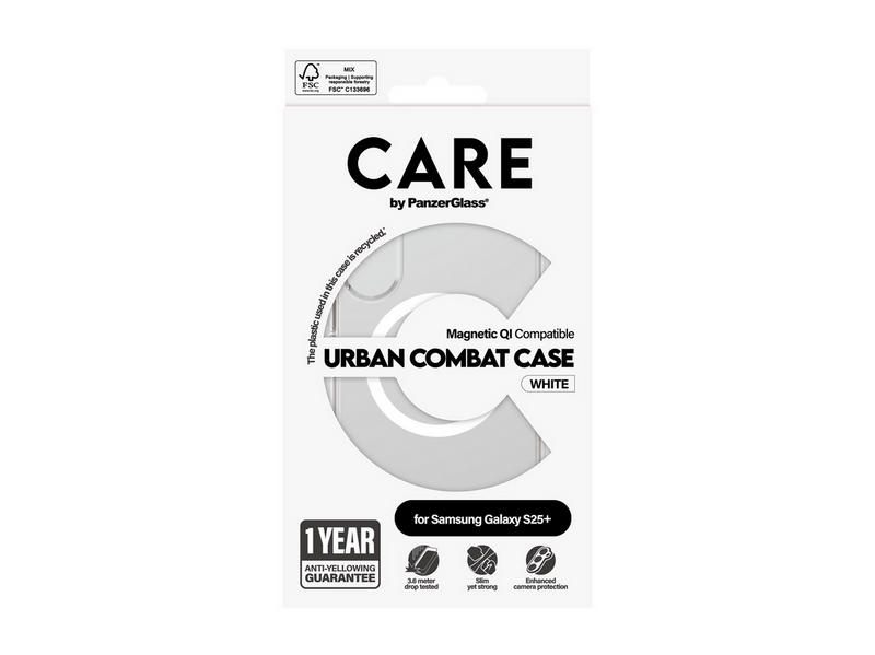 CARE by PanzerGlass Flagship Case Transparent Urban Combat w. White QI Compatible Samsung Galaxy S25+