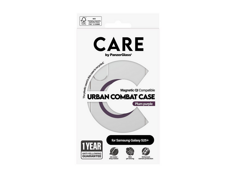 CARE by PanzerGlass Flagship Case Transparent Urban Combat w. Plum Purple QI Compatible Samsung Galaxy S25+