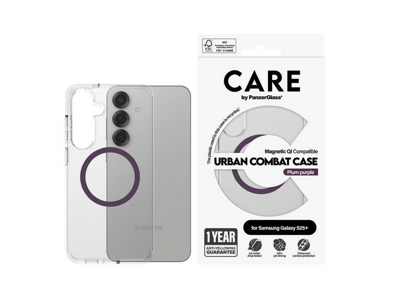 CARE by PanzerGlass Flagship Case Transparent Urban Combat w. Plum Purple QI Compatible Samsung Galaxy S25+