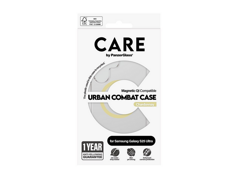 CARE by PanzerGlass Flagship Case Transparent Urban Combat w. Chardonnay QI Compatible Samsung Galaxy S25 Ultra