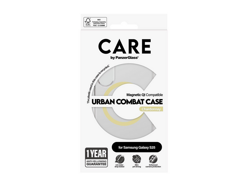 CARE by PanzerGlass Flagship Case Transparent Urban Combat w. Chardonnay QI Compatible Samsung Galaxy S25