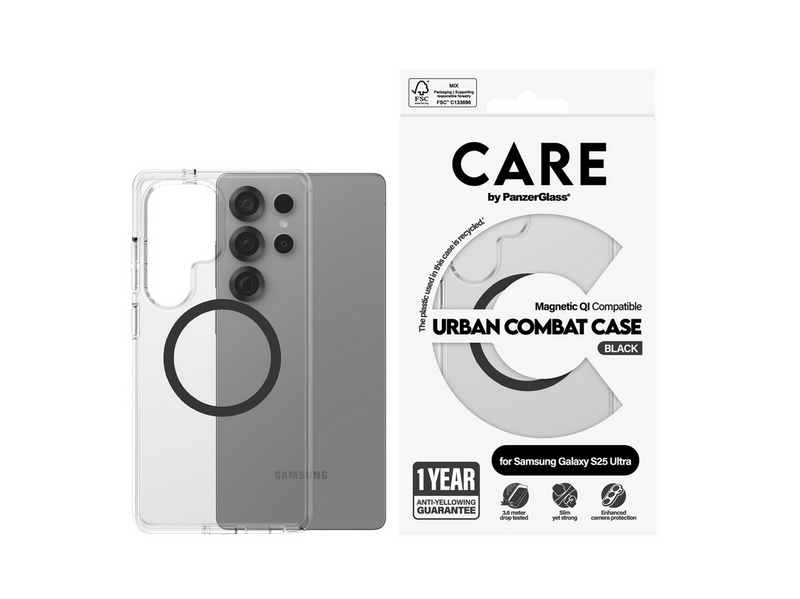 CARE by PanzerGlass Flagship Case Transparent Urban Combat w. Black QI Compatible Samsung Galaxy S25 Ultra