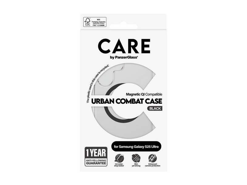 CARE by PanzerGlass Flagship Case Transparent Urban Combat w. Black QI Compatible Samsung Galaxy S25 Ultra