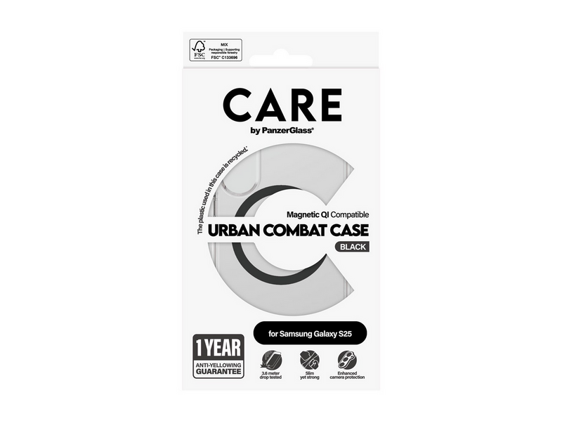 CARE by PanzerGlass Flagship Case Transparent Urban Combat w. Black QI Compatible Samsung Galaxy S25