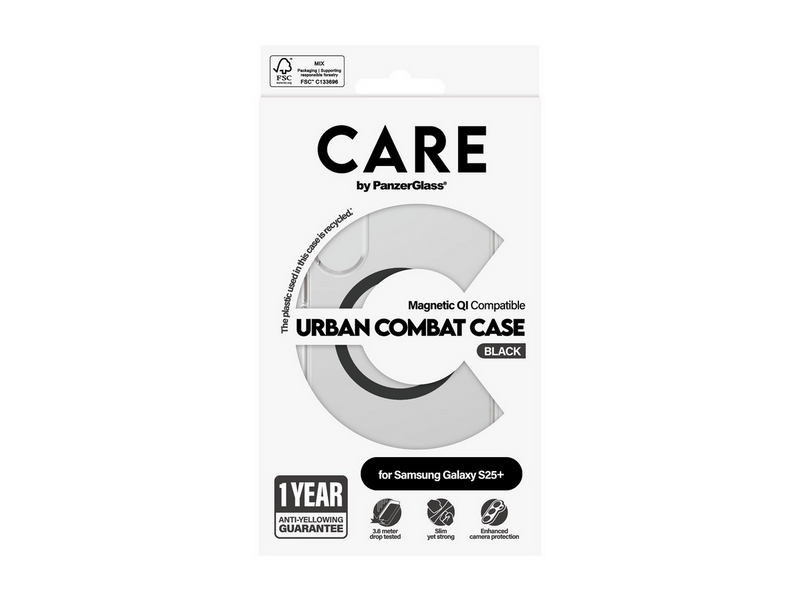 CARE by PanzerGlass Flagship Case Transparent Urban Combat w. Black QI Compatible Samsung Galaxy S25+