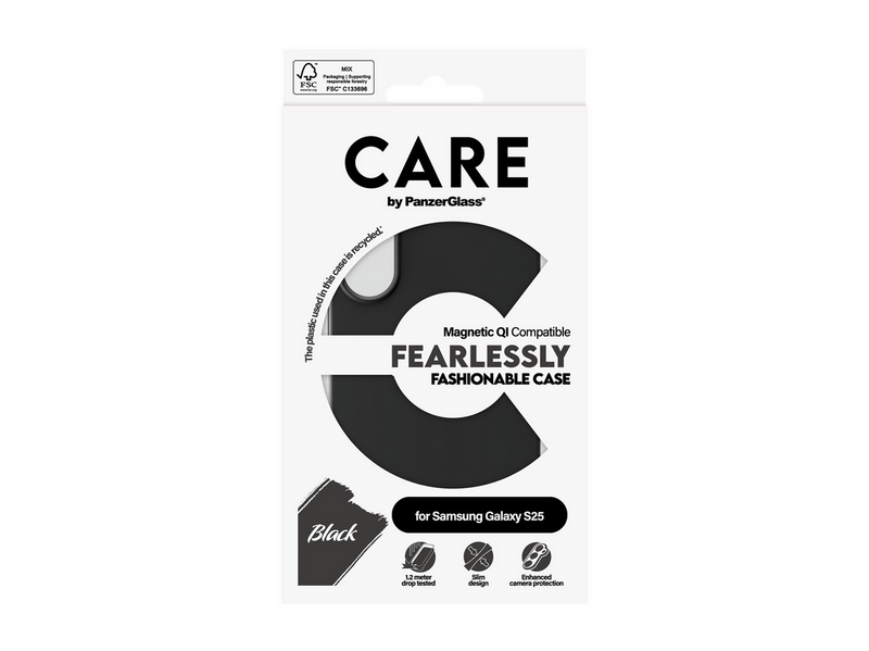 CARE by PanzerGlass Fashionable Case Black w. QI Compatible Samsung Galaxy S25