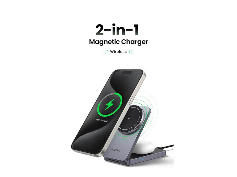 UGREEN 2-In-1 Magnetic Wireless Charger Grey
