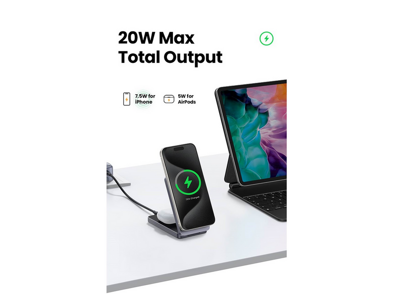 UGREEN 2-In-1 Magnetic Wireless Charger Grey