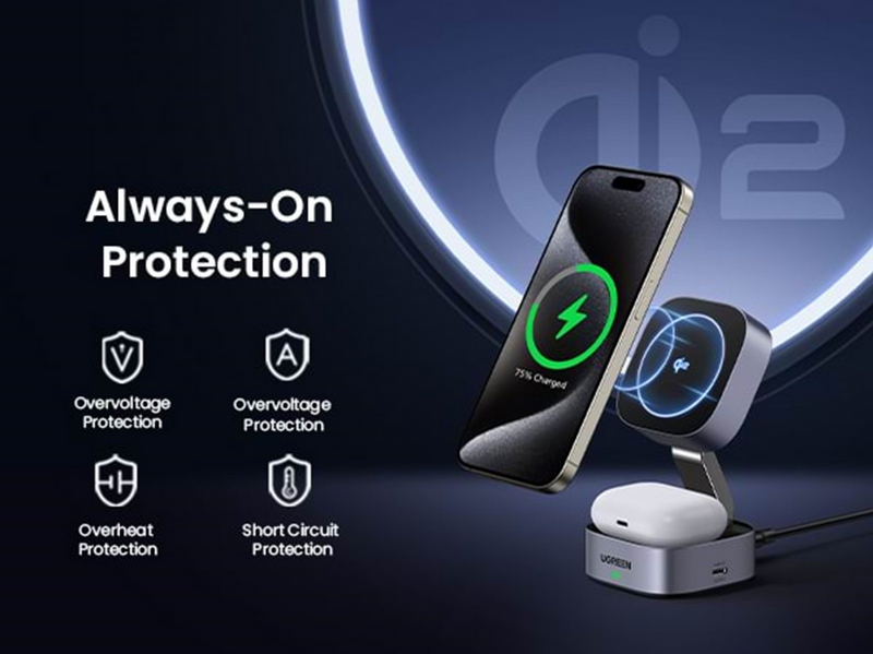 UGREEN 2-in-1 Qi2 Magnetic Foldable Charging Station (No AC Adapter)