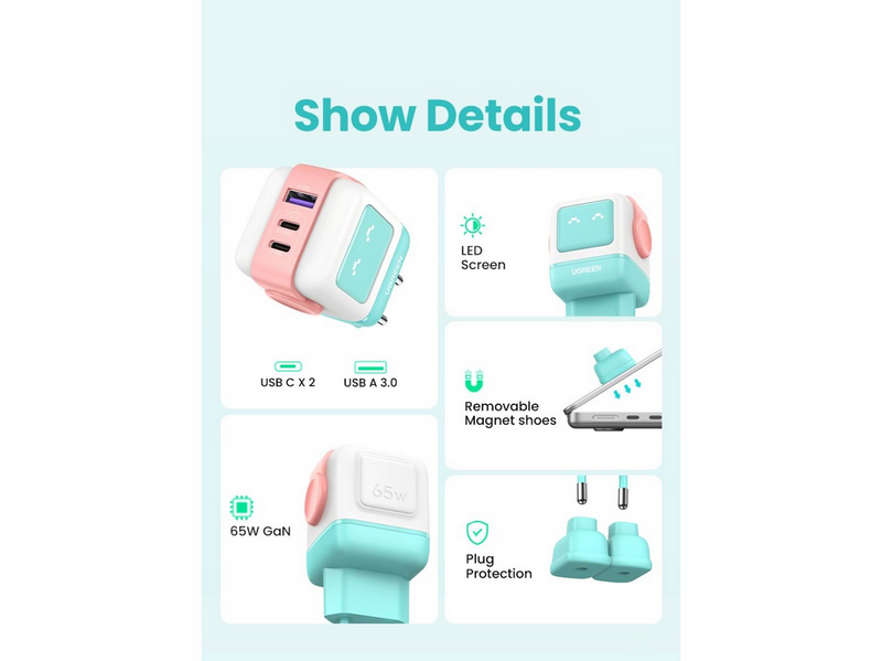 UGREEN Uno Charger 65W (Cyan)