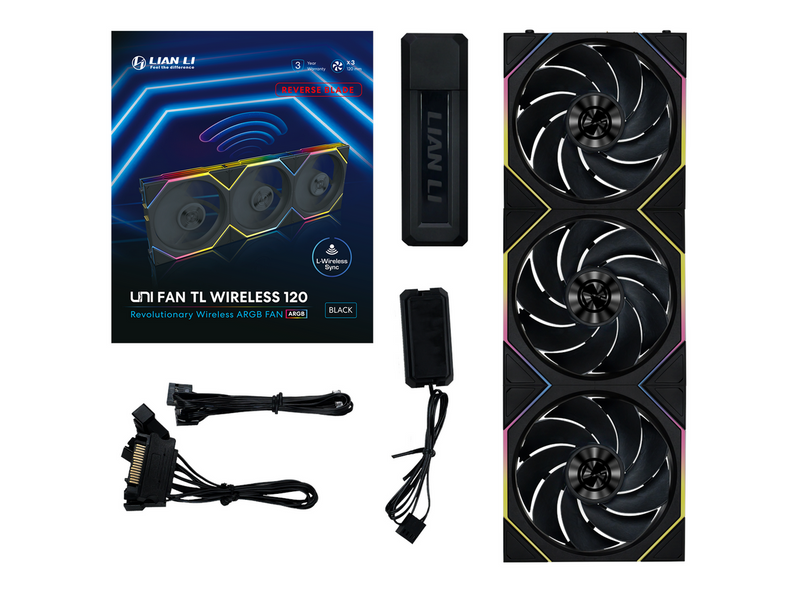 Lian Li UNI FAN TL Wireless Reverse 3-pack - Gehäuselüfter - 120mm - Schwarz mit RGB LED - 33 dBA
