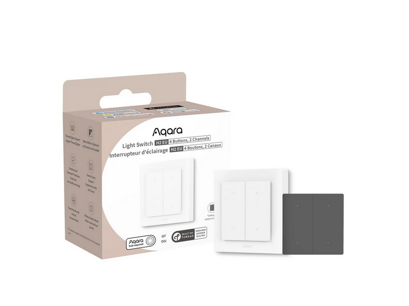 Aqara Light Switch H2 EU (4 Buttons 2 Channels) - White Frame with Dark Grey Buttons