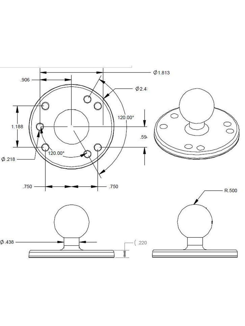 RAM MOUNTS runde Basisplatte mit B-Kugel (1 Zoll)