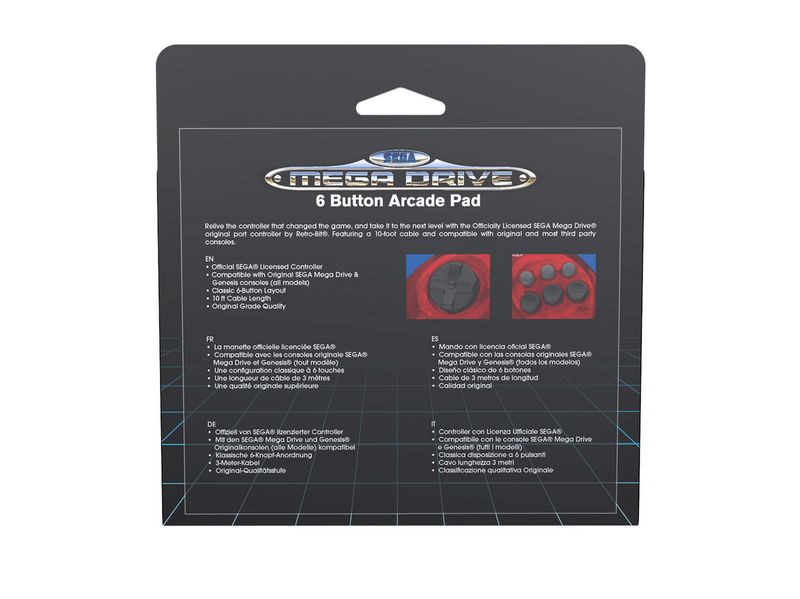 Retro-Bit Crimson Red - Wired Controller - Sega Mega Drive