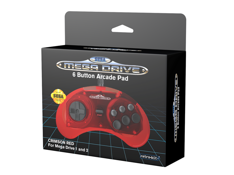 Retro-Bit Crimson Red - Wired Controller - Sega Mega Drive