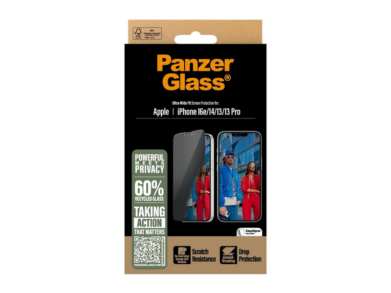 PanzerGlass Privacy Screen Protector iPhone 17e | 16e | 14 | 13 | 13 Pro | Ultra-Wide Fit w. EasyAligner