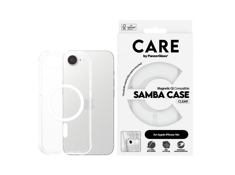 CARE by PanzerGlass Samba Case Transparent w. White Qi Compatible iPhone 17e | 16e