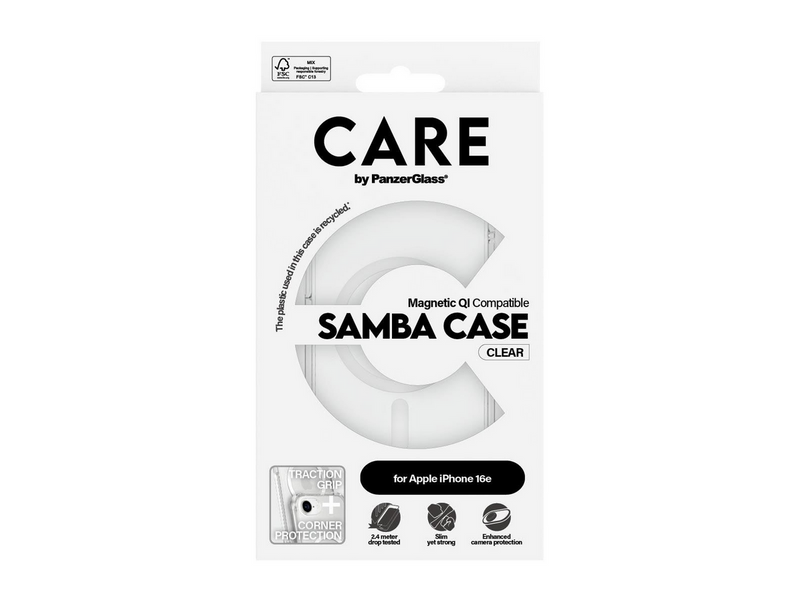 CARE by PanzerGlass Samba Case Transparent w. White Qi Compatible iPhone 17e | 16e
