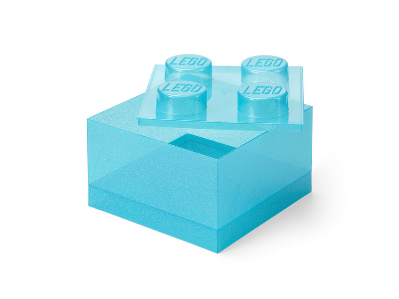 LEGO Storage Brick 4 Top Lid Glitter Light Blue