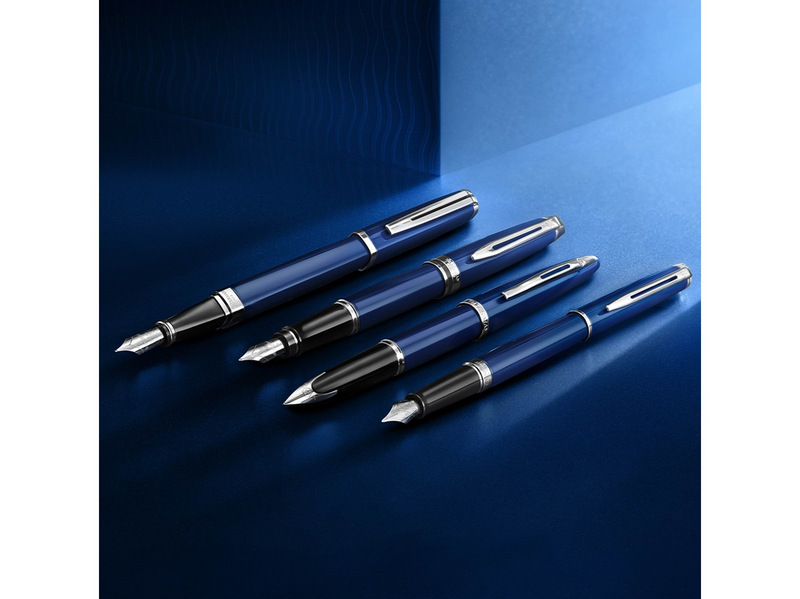 Waterman Exception Fountain Pen Blue Lacquer with Palladium trim 18K Gold Medium Nib Blue Ink Gift Box