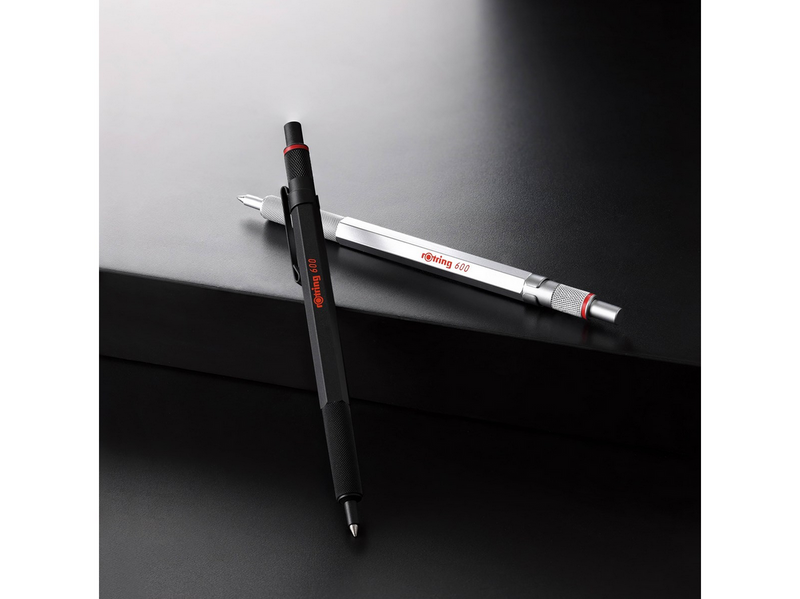 Rotring 600 Gel Pen | 0.55 mm | Black Ink | Black Metal Body Pen | Non-Slip Knurled Grip & Hexagonal Barrel | Refillable