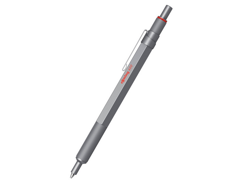 Rotring 600 Gel Pen | 0.55 mm | Black Ink | Silver Metal Body Pen | Non-Slip Knurled Grip & Hexagonal Barrel | Refillable