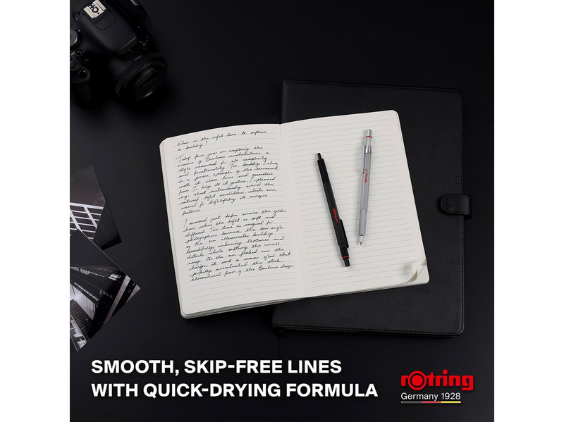Rotring 600 Gel Pen | 0.55 mm | Black Ink | Silver Metal Body Pen | Non-Slip Knurled Grip & Hexagonal Barrel | Refillable