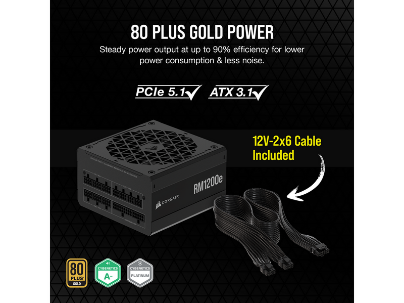 Corsair RM1200e Netzteile - 1200 Watt - 120 mm - ATX 3.1 - 80 Plus Gold zertifiziert