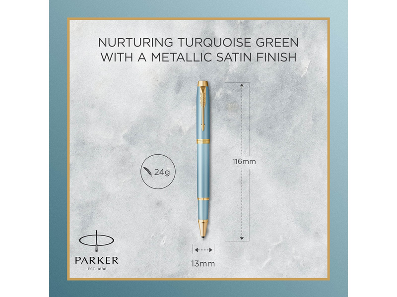 Parker IM Writing Rituals Rollerball Pen | Turquoise Green Finish with Gradient | Gold Trims | Fine Point | Black Ink | Gift Box
