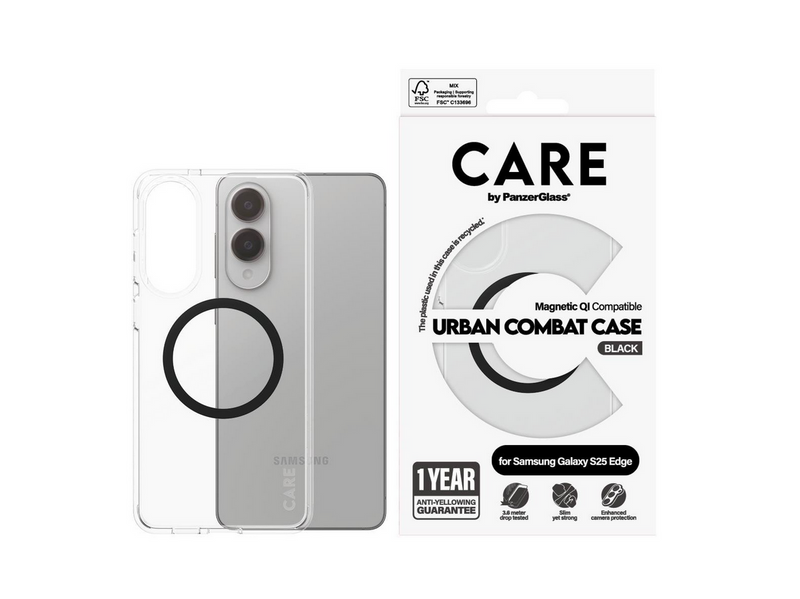 CARE by PanzerGlass Flagship Case Transparent Urban Combat w. Black Qi Compatible Samsung S25 Edge