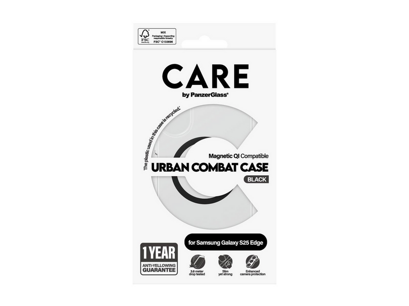 CARE by PanzerGlass Flagship Case Transparent Urban Combat w. Black Qi Compatible Samsung S25 Edge