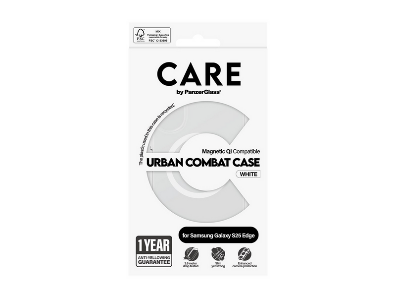 CARE by PanzerGlass Flagship Case Transparent Urban Combat w. White Qi Compatible Samsung S25 Edge