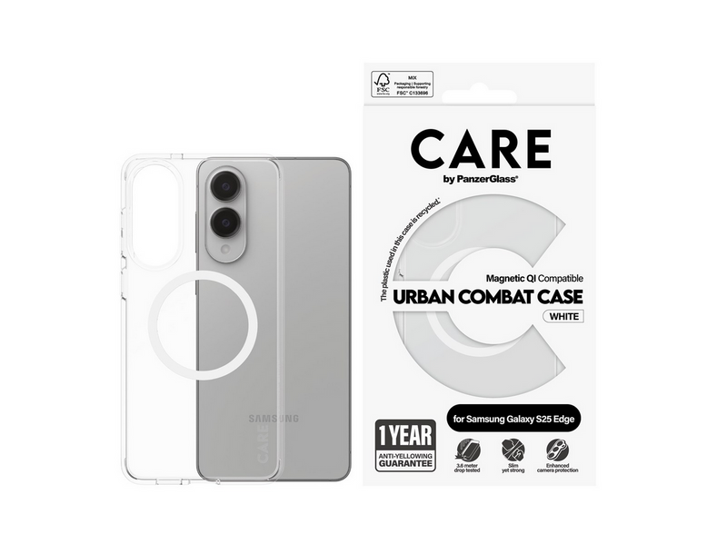 CARE by PanzerGlass Flagship Case Transparent Urban Combat w. White Qi Compatible Samsung S25 Edge