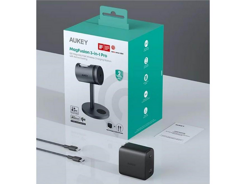Aukey LC-MC311A MagFusion 3-in-1 Pro Qi2 Active Cooling Wireless Charging Station